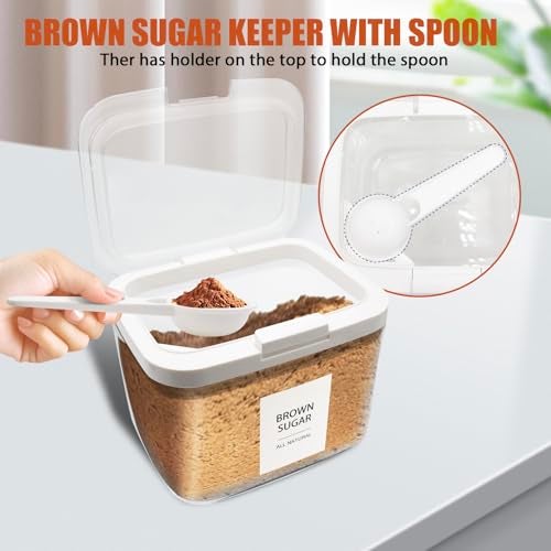 Euiaey Brown Sugar Container Airtight, Brown Sugar Keeper Storage Container with Spoon and Terracotta Savers for Softening, Stackable One-Touch Opening 1.3Qt(42Oz/1.2L) - Image 5