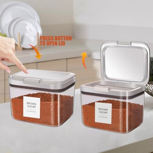 Euiaey Brown Sugar Container Airtight, Brown Sugar Keeper Storage Container with Spoon and Terracotta Savers for Softening, Stackable One-Touch Opening 1.3Qt(42Oz/1.2L) - Image 4