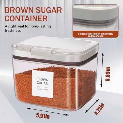 Euiaey Brown Sugar Container Airtight, Brown Sugar Keeper Storage Container with Spoon and Terracotta Savers for Softening, Stackable One-Touch Opening 1.3Qt(42Oz/1.2L) - Image 3