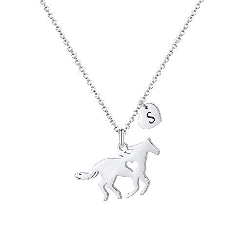 MONOOC Horse Gifts for Girls Kids S Heart Initial Necklace - Image 1