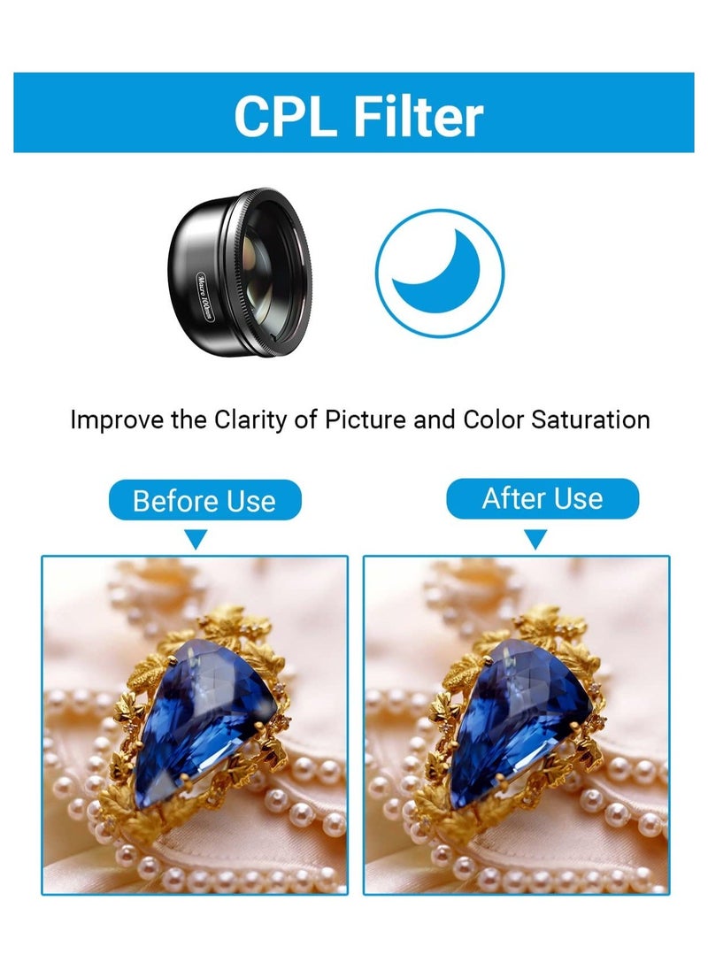 Y&D - Macro Lens Kit for Smartphone 10X + CPL Filter with Multi-Function Clip iPhone 14 14Pro Max Samsung Android Phone Fits Almost All Attachment - Image 1