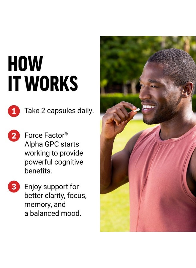 Force Factor FORCE FACTOR Alpha GPC Brain Supplement for Memory and Focus, Mood Support Supplement with Alpha GPC 300mg, Premium Quality, Vegan, Non-GMO, 60 Capsules  - Image 3