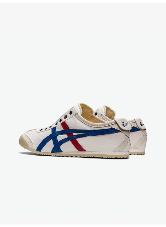 Onitsuka Tiger MEXICO 66 Slip-On Canvas Casual Sneakers Colorblock White/Checkered Blue - Lace-Free Flat Round Toe Lifestyle Shoes for Men and Women, Ages 10+ - Image 3