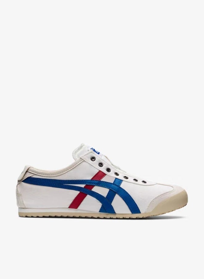 Onitsuka Tiger MEXICO 66 Slip-On Canvas Casual Sneakers Colorblock White/Checkered Blue - Lace-Free Flat Round Toe Lifestyle Shoes for Men and Women, Ages 10+ - Image 1