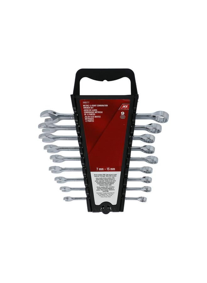 ACE 9-Piece Metric 12-Point Combination Wrench Set Silver