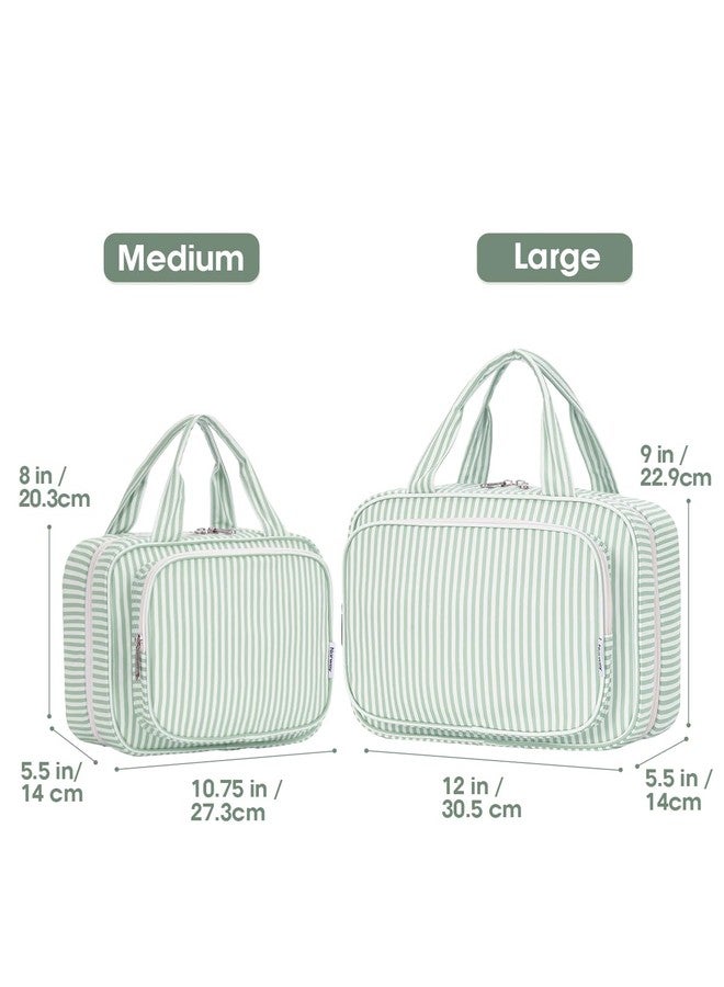 Narwey Hanging Toiletry Bag for Women Toiletries Bag for Travel Size Essentials Accessories, C-Mint Green Stripe, Large - Image 2