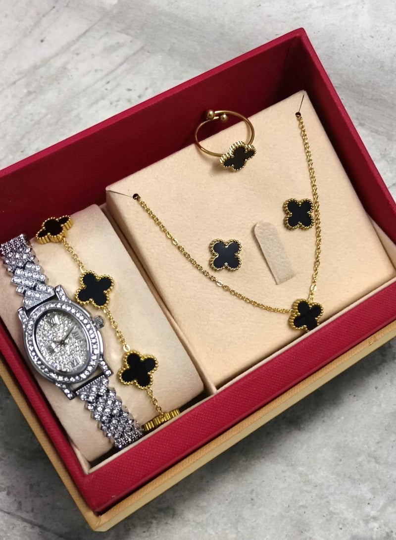 Rivoly Elegant women's stainless-steel set consisting of a waterproof watch with a set of bracelets, rings, necklaces, and earrings - Image 1