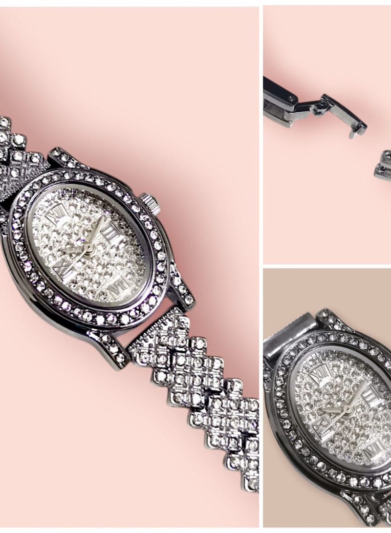 Rivoly Elegant women's stainless-steel set consisting of a waterproof watch with a set of bracelets, rings, necklaces, and earrings - Image 3