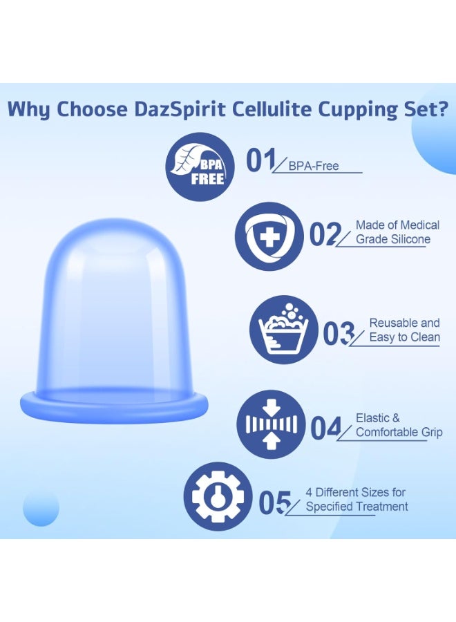 4-Piece Silicone Cupping Cup Set, Anti-Cellulite Suction Cup - Flexible Silicone Massage Cup Set for Body Massage and Cellulite Treatment at Home (Blue) - Image 2