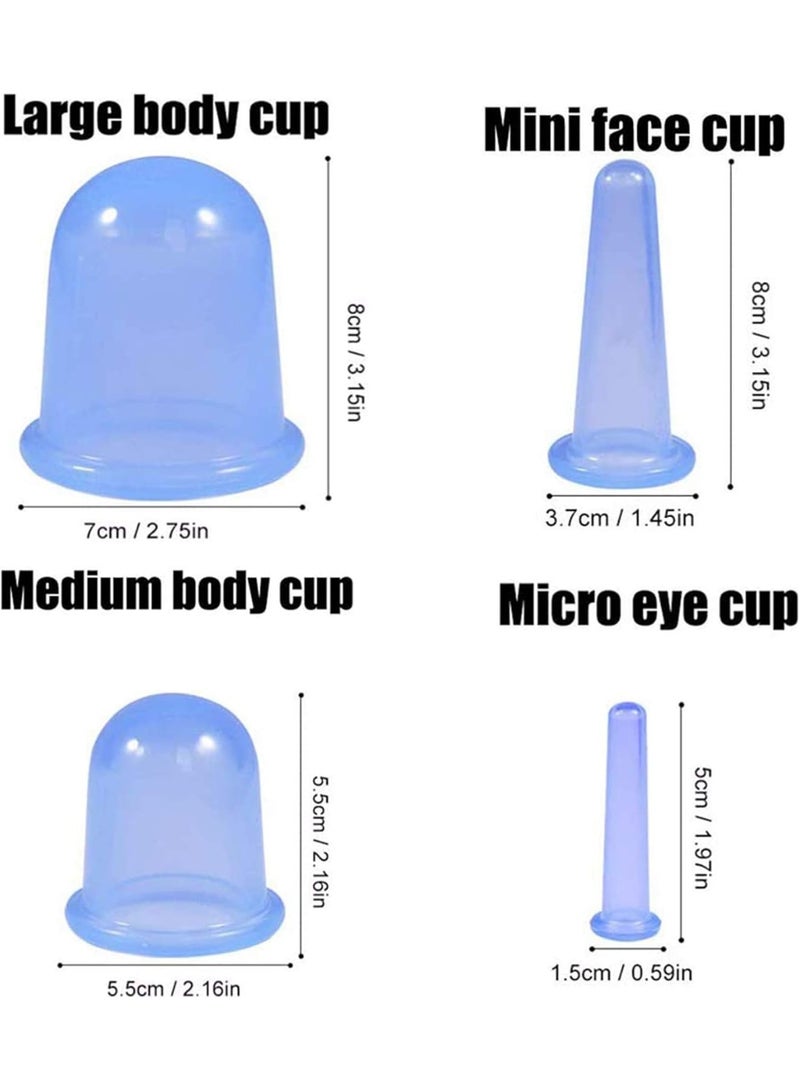 4-Piece Silicone Cupping Cup Set, Anti-Cellulite Suction Cup - Flexible Silicone Massage Cup Set for Body Massage and Cellulite Treatment at Home (Blue) - Image 3