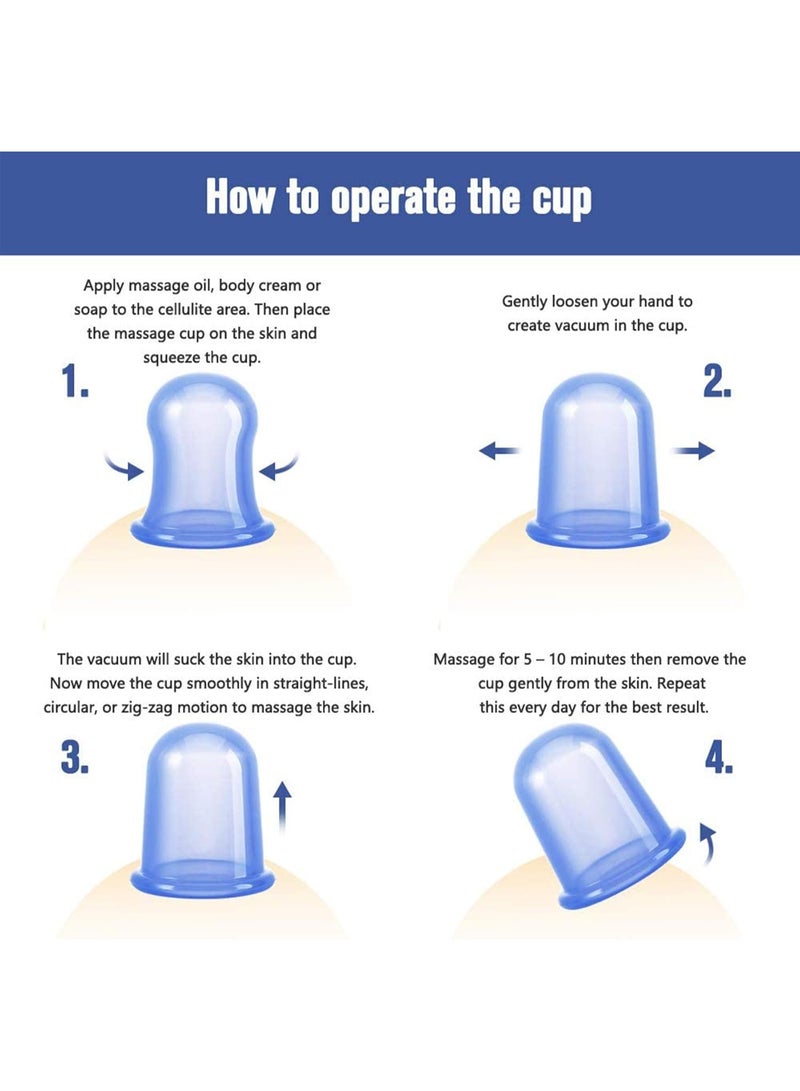 4-Piece Silicone Cupping Cup Set, Anti-Cellulite Suction Cup - Flexible Silicone Massage Cup Set for Body Massage and Cellulite Treatment at Home (Blue) - Image 4