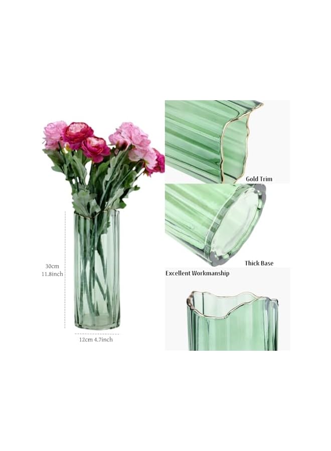 The Bros Tall Glass Vase for Flower Green Vase Heavy Large Cylinder Vase Home Decoration 12x30cm - Image 2