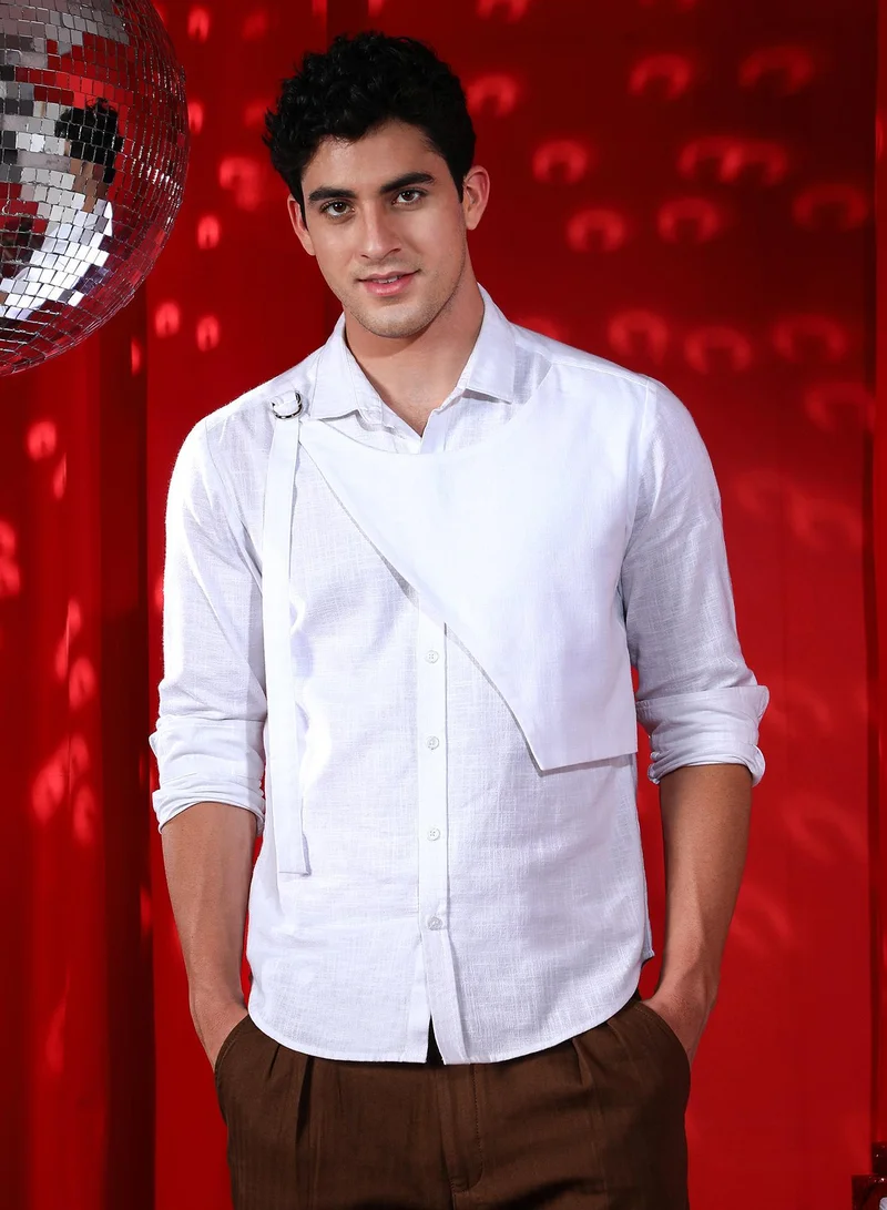 Campus Sutra Men's Cream White Ascent Overlay Shirt