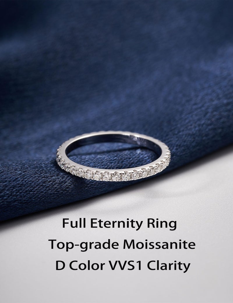 IMOLOVE Moissanite Eternity Band Ring for Women, 925 Sterling Silver Rings with 18K White Gold Plated, Classic Design Stackable Ring - Image 2