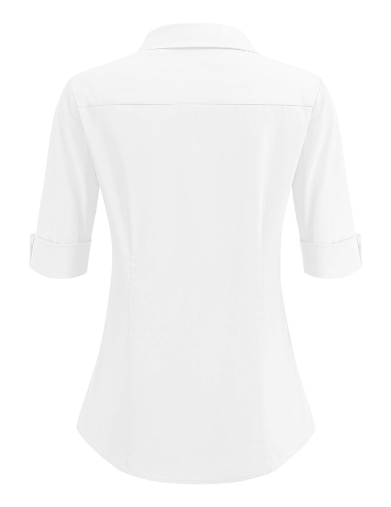 HOTOUCH White Button Down Shirt Women Stretch Button Up Shirts 3/4 Sleeve Dress Shirt for Waitress (White L) - Image 4