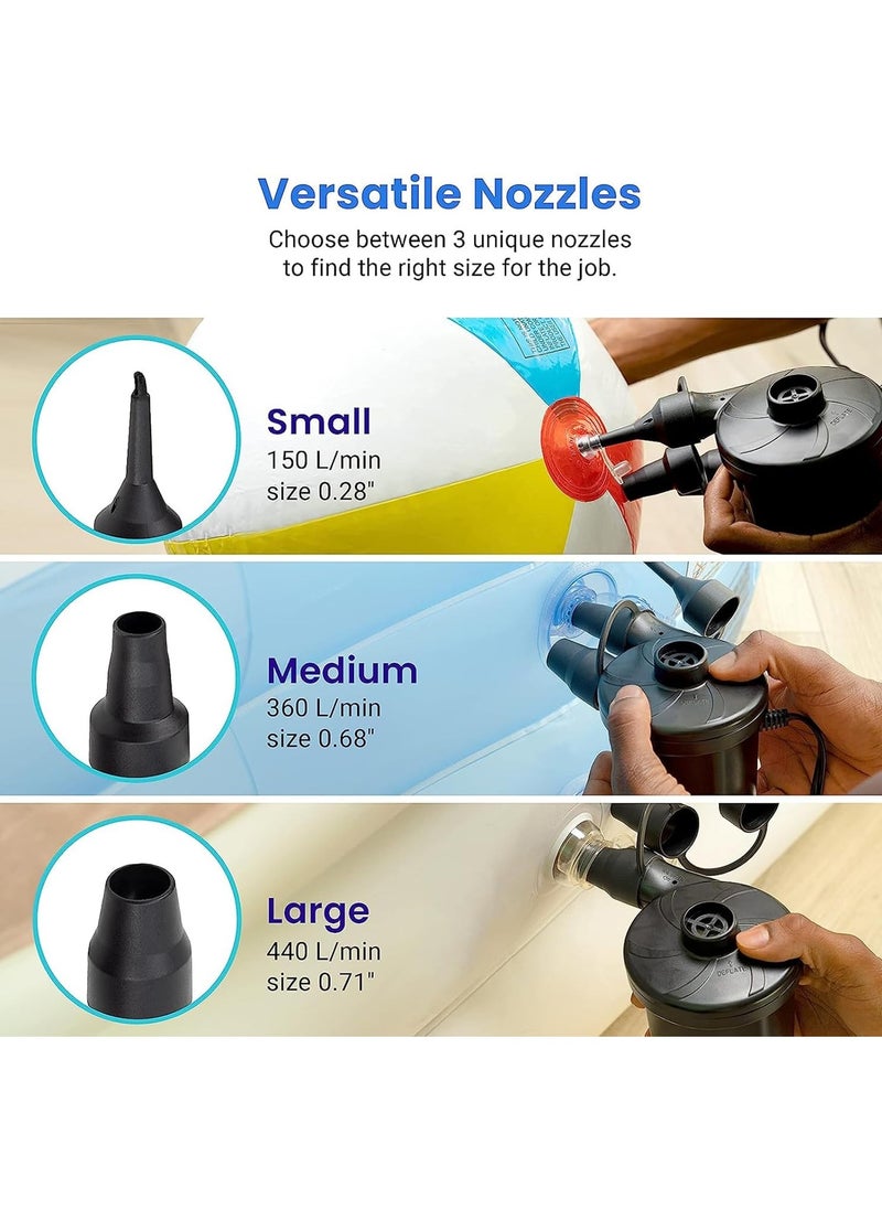 Jorunb - Portable Air Mattress Pump, Swimming Pool Pump Electric Inflation Pump, Inflator Deflator Air Pumps with 3 Nozzles, Quick-Fill Electric Air Pump for Outdoor Camping, Inflatable,Boats,Raft,Pool,Floats - Image 1