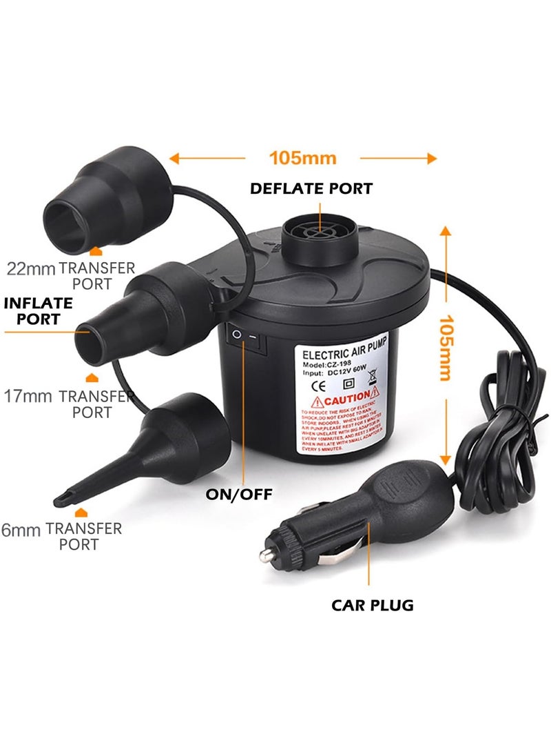 Jorunb - Portable Air Mattress Pump, Swimming Pool Pump Electric Inflation Pump, Inflator Deflator Air Pumps with 3 Nozzles, Quick-Fill Electric Air Pump for Outdoor Camping, Inflatable,Boats,Raft,Pool,Floats - Image 1