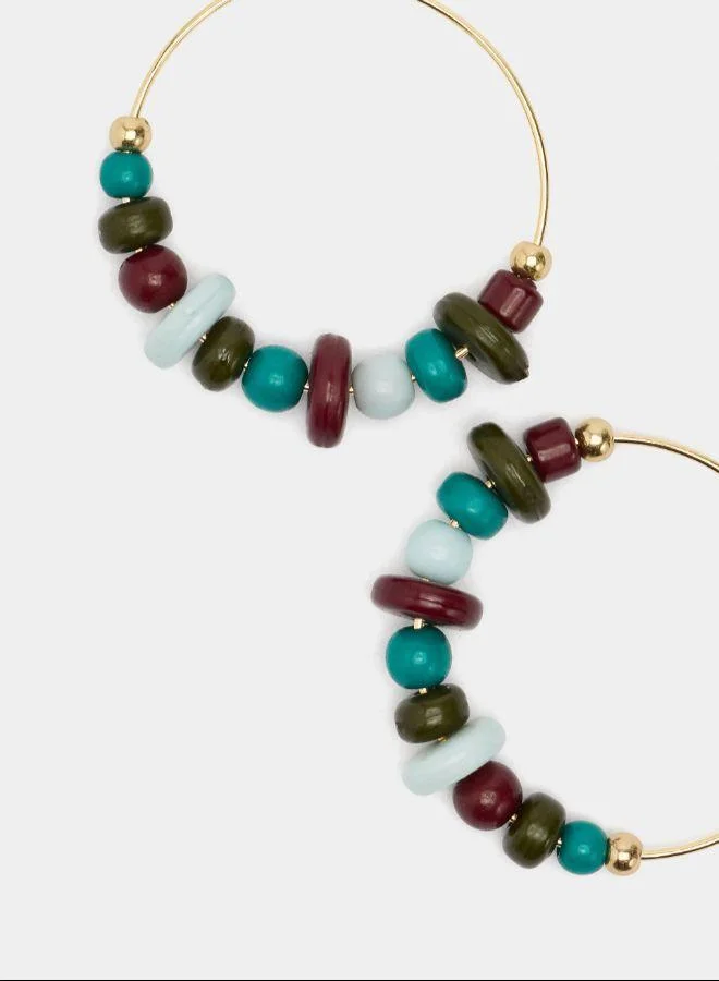 بارفوا أقراط حلقية مع خرز متعدد الألوان متعدد الألوان