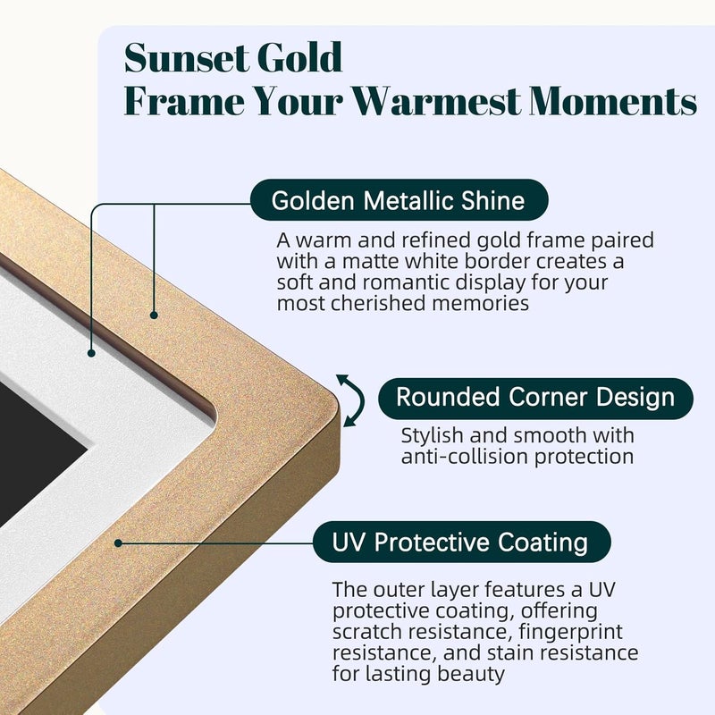 Frameo Digital Picture Frame WiFi Sunset Gold Frame 10.1 Inch Picture Frame with 1280x800 HD IPS Touchscreen, Built-in 32GB, Send Photo Video via Frameo App/USB/SD, Gifts for Women Men - Image 2