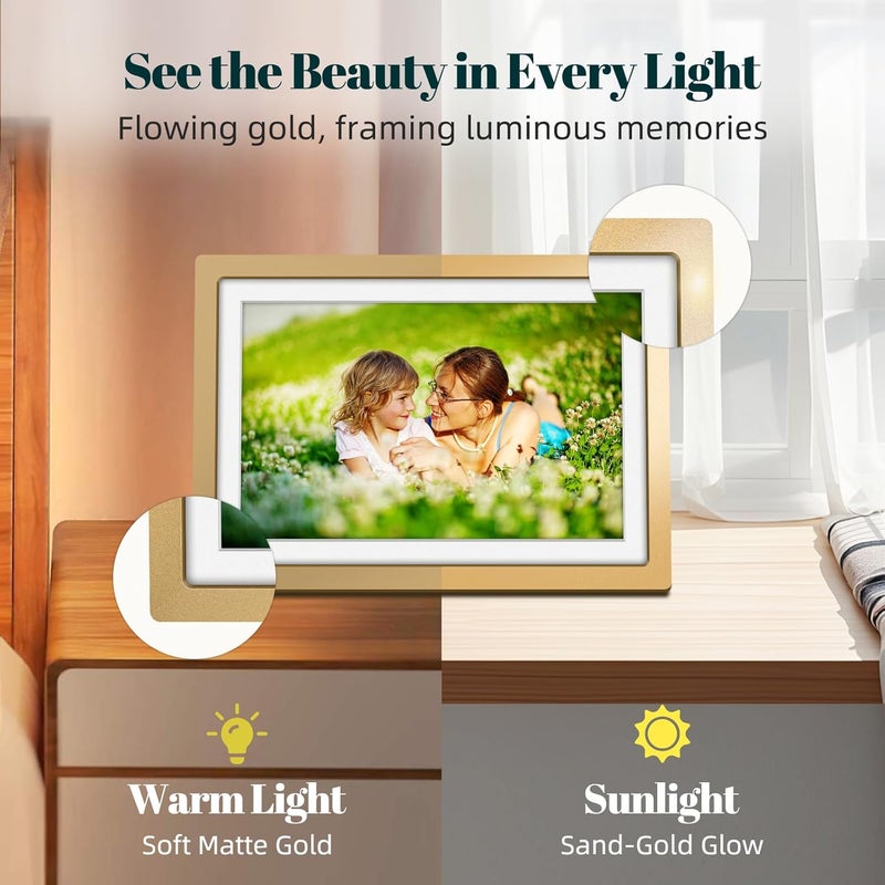 Frameo Digital Picture Frame WiFi Sunset Gold Frame 10.1 Inch Picture Frame with 1280x800 HD IPS Touchscreen, Built-in 32GB, Send Photo Video via Frameo App/USB/SD, Gifts for Women Men - Image 3