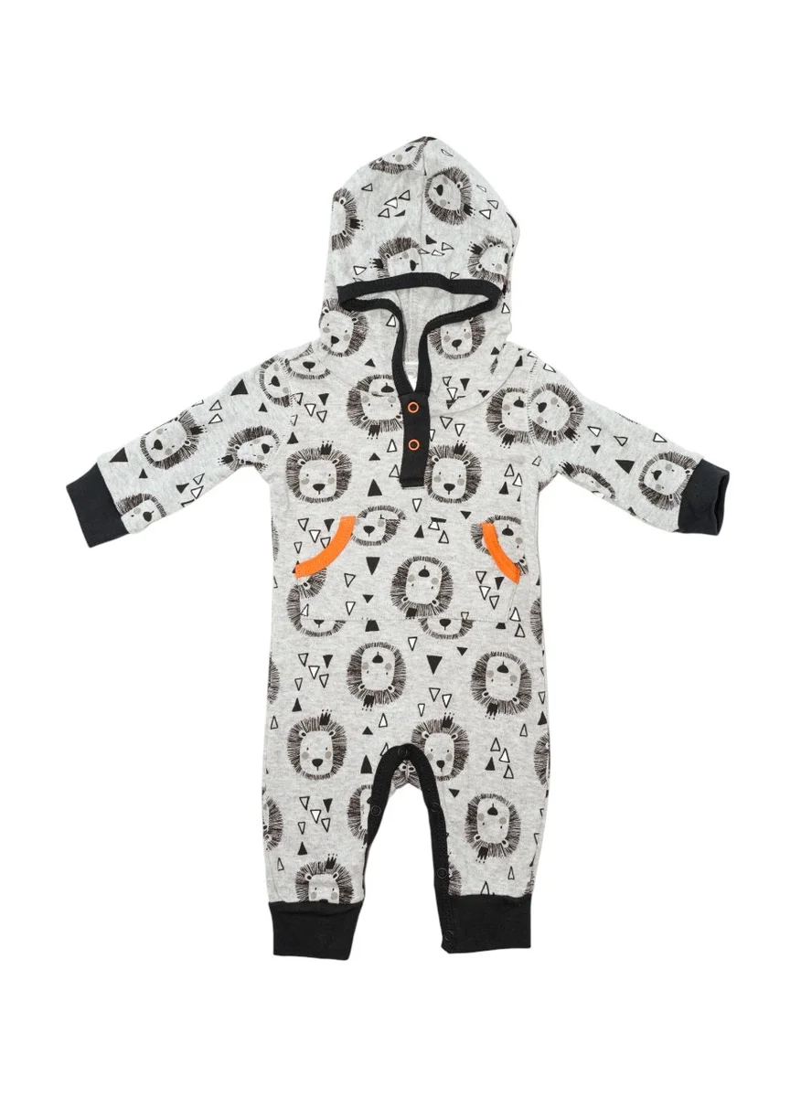 بمبىمىشى Bambimici Lion Print Body Suit with Hoodie - Grey