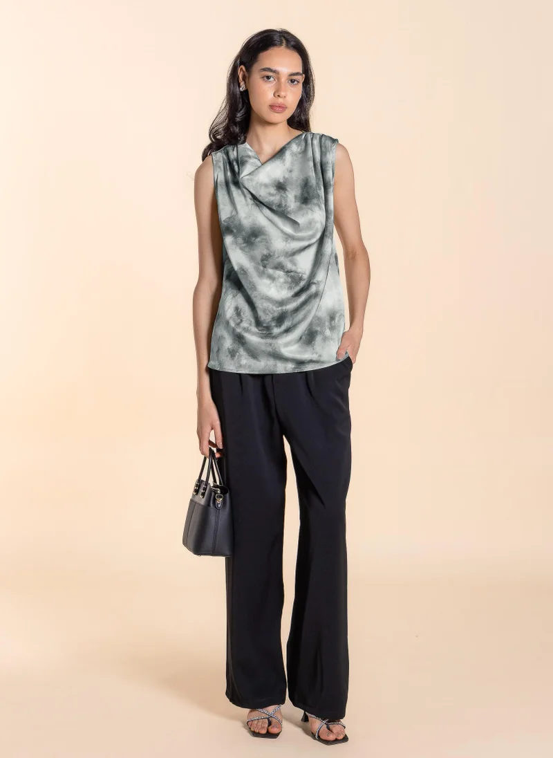 SHAPES DRAPED PRINTED SATIN TOP