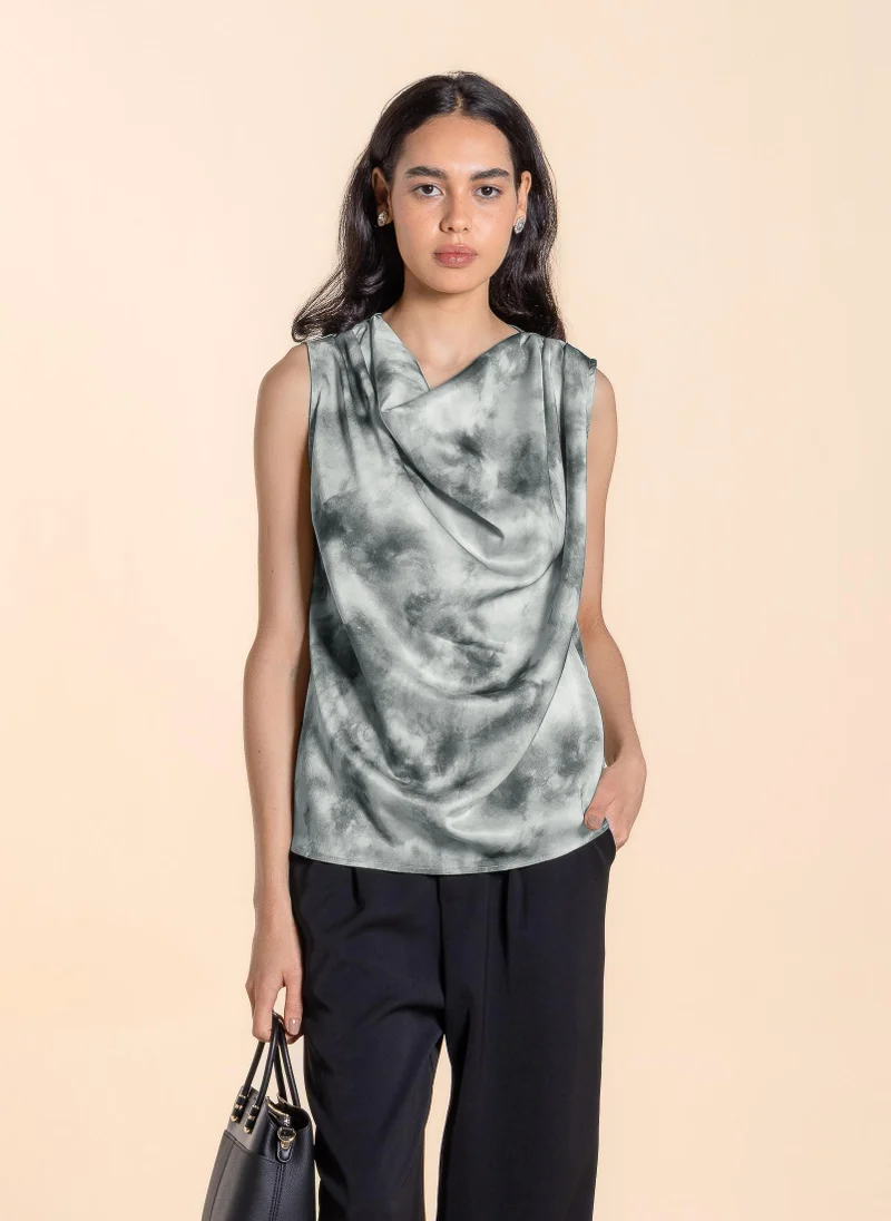 SHAPES DRAPED PRINTED SATIN TOP