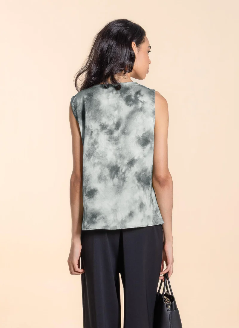 SHAPES DRAPED PRINTED SATIN TOP