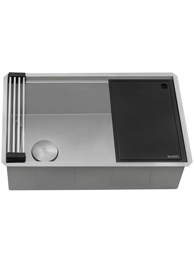 Ruvati 30-inch Workstation Slope Bottom Offset Drain Undermount 16 Gauge Kitchen Sink - RVH8584 - Image 3