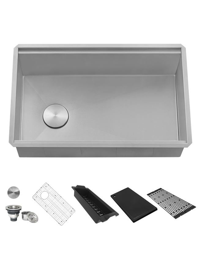 Ruvati 30-inch Workstation Slope Bottom Offset Drain Undermount 16 Gauge Kitchen Sink - RVH8584 - Image 5