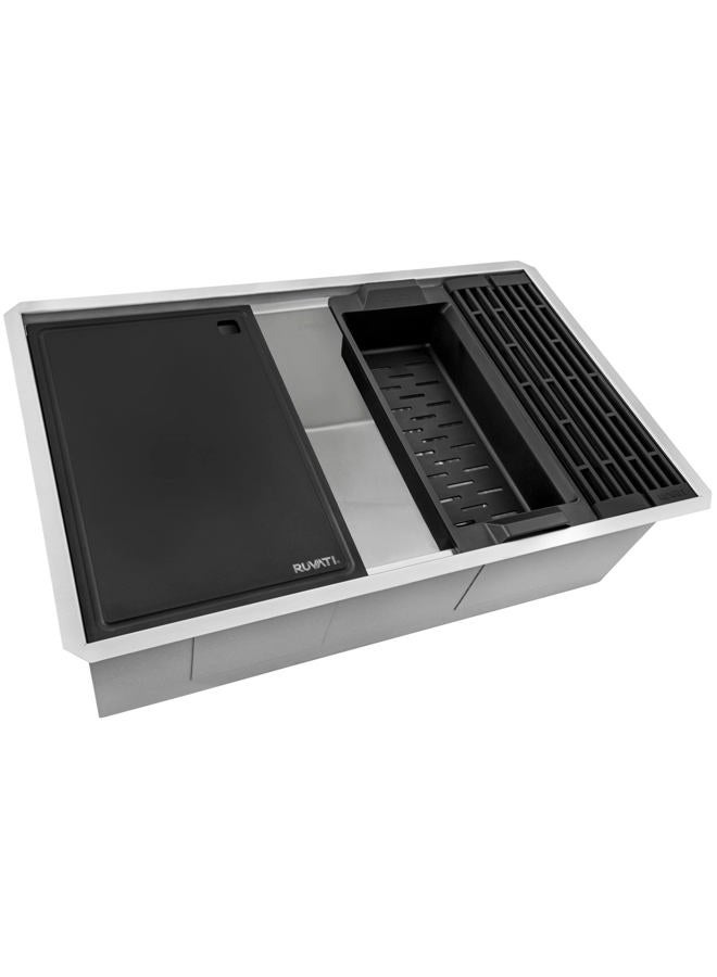Ruvati 30-inch Workstation Slope Bottom Offset Drain Undermount 16 Gauge Kitchen Sink - RVH8584 - Image 1