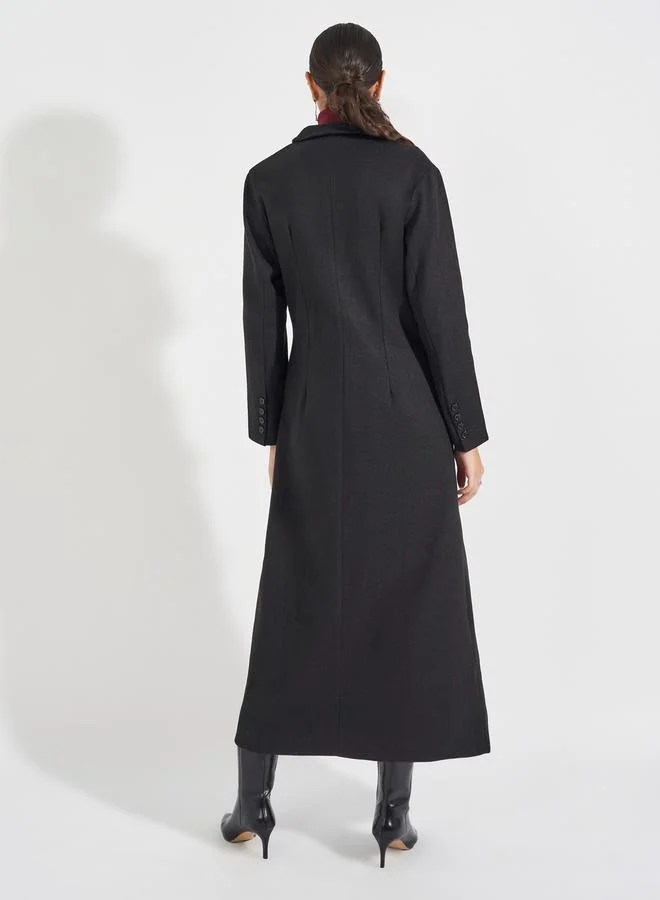 Styli Regular Fit Maxi Wool Like Double Breasted Coat