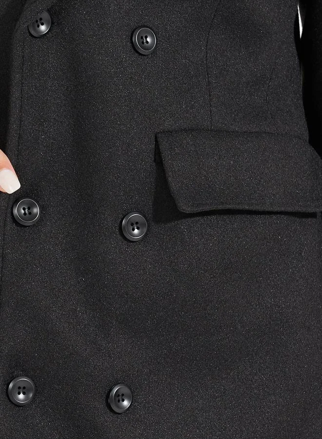 Styli Regular Fit Maxi Wool Like Double Breasted Coat