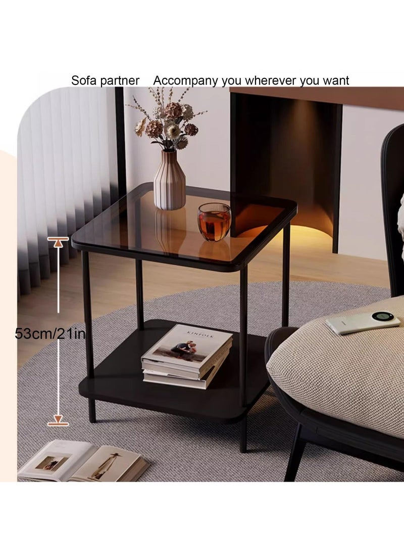 والالا طاولة جانبية معدنية صناعية حديثة ذات سطح زجاجي مع عجلات، طاولة جانبية رفيعة ضيقة بإطار قوي، طاولة زاوية صغيرة الحجم لغرفة المعيشة وغرفة النوم والمكتب، سهلة التجميع - Image 5