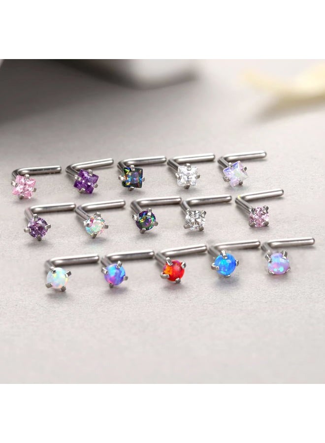 Milacolato Hypoallergenic Nose Rings 15Pcs 18G 20G Surgical Stainless Steel Nose Rings Studs L Shaped Screw Studs Rings Cubic Zirconia Nose Ring Labret Lip Nose Piercing Jewelry for Women Men - Image 5