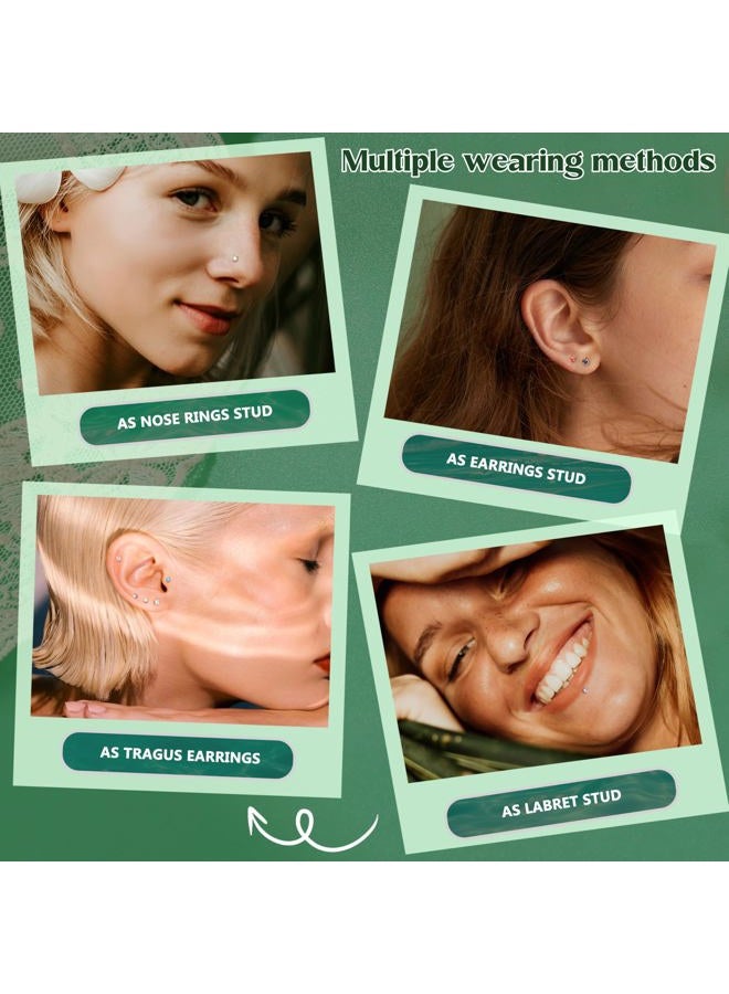 Milacolato Hypoallergenic Nose Rings 15Pcs 18G 20G Surgical Stainless Steel Nose Rings Studs L Shaped Screw Studs Rings Cubic Zirconia Nose Ring Labret Lip Nose Piercing Jewelry for Women Men - Image 3