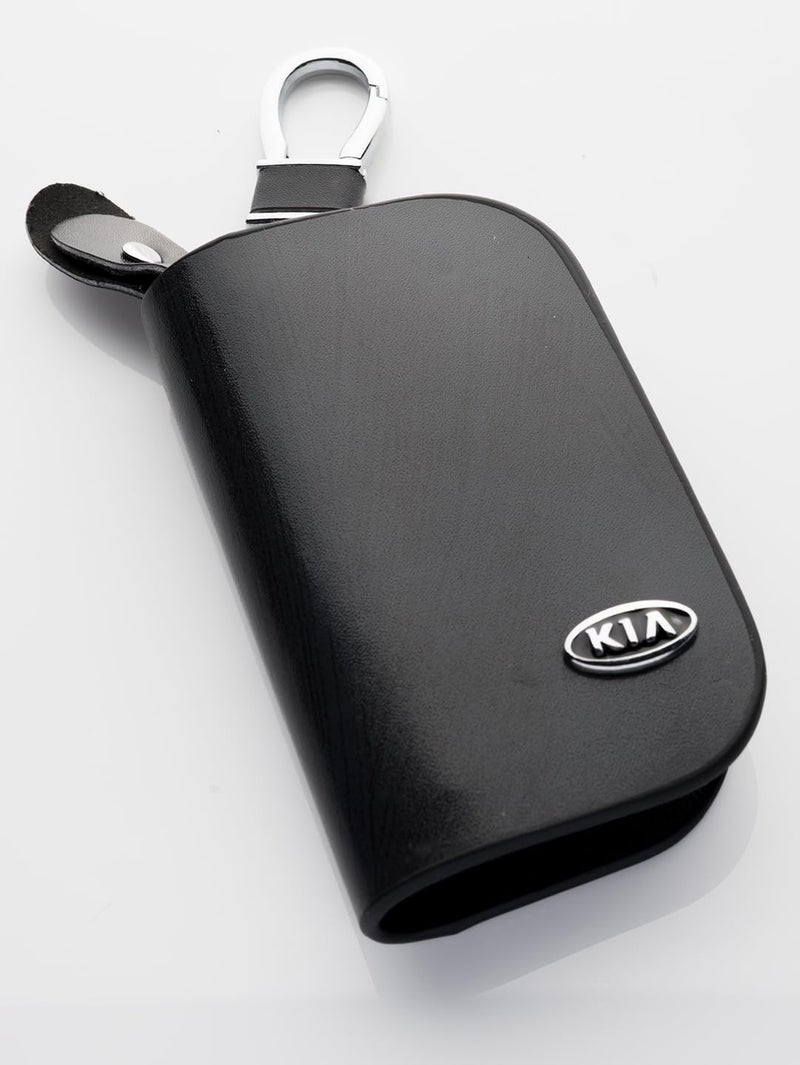 Contacts Leather Car Key Cover Compatible With Kia Smart Key With Key Chain For Seltos | Sonet | Carens | Carnival (Black) - Image 1