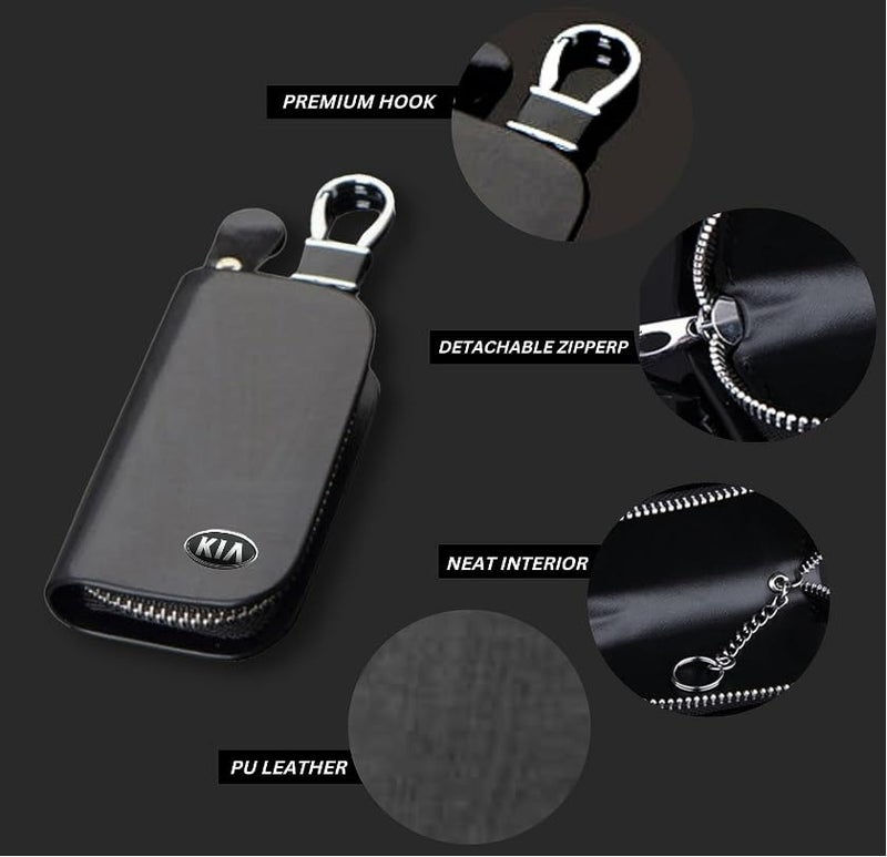 Contacts Leather Car Key Cover Compatible With Kia Smart Key With Key Chain For Seltos | Sonet | Carens | Carnival (Black) - Image 4