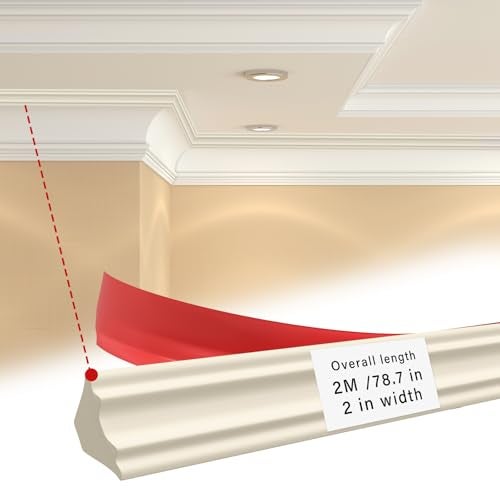 Pushglossy Ceiling Crown Molding Trim 79 Length 2 Wide Self Adhesive Crown Molding Peel and Stick Ceiling Trim White Wall Decorative Ceiling Moulding for DIY Home Indoor Craft - Image 4