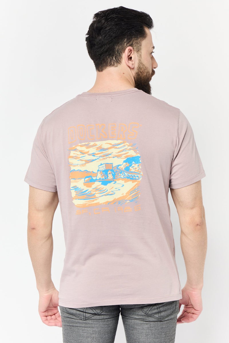 DOCKERS Men Crew Neck Short Sleeves Brand Logo T-Shirt, Dusty Pink  - Image 4