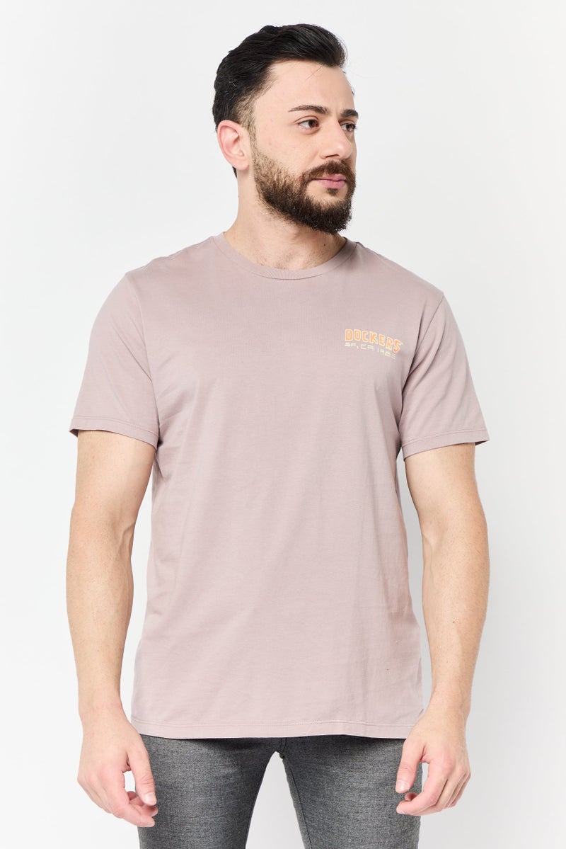 DOCKERS Men Crew Neck Short Sleeves Brand Logo T-Shirt, Dusty Pink  - Image 1