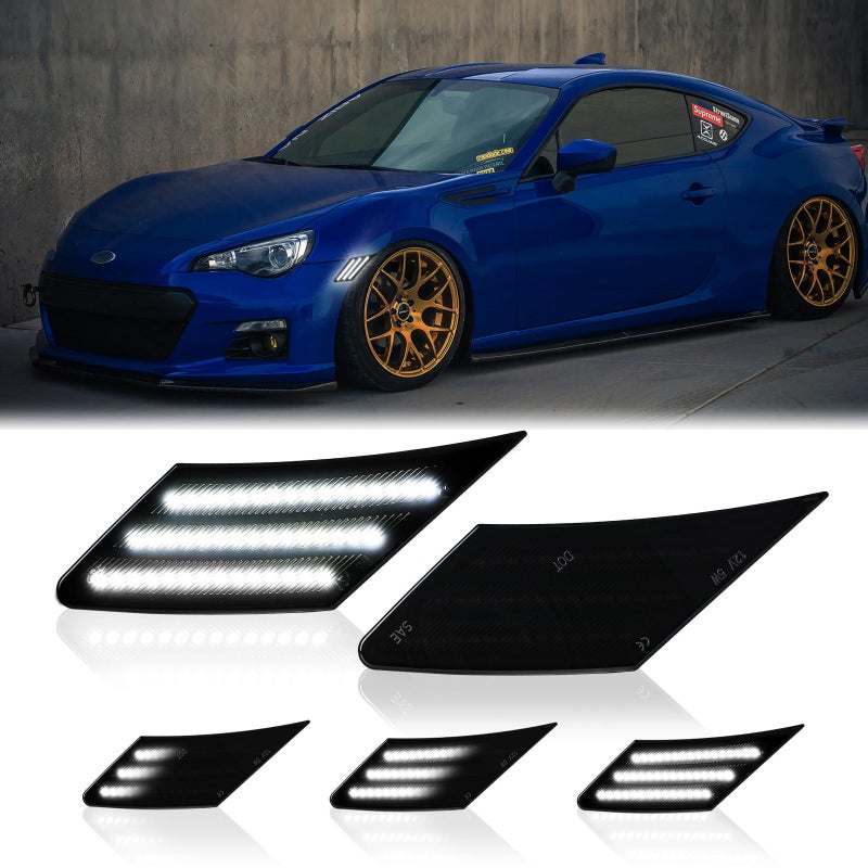 أضواء مؤشر جانبي LED DERMOKA لسيارة Scion FRS 2013-2016 و Subaru BRZ 2013-2021 و Toyota 86 2017-2021 مع عدسة مدخنة 2PCS تسلسلي أبيض