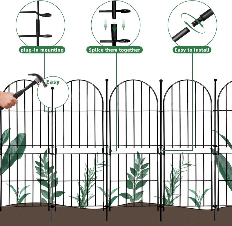 Thrivinest سياج حديقة زخرفي 31 بوصة (ارتفاع) × 10 أقدام (طول)، عبوة 10 قطع، سياج بدون حفر حاجز حيوانات للكلاب، حافة سرير زهور مقوسة، سياج لوحة حدود سلكية للفناء والحديقة والديكور الخارجي - Image 4