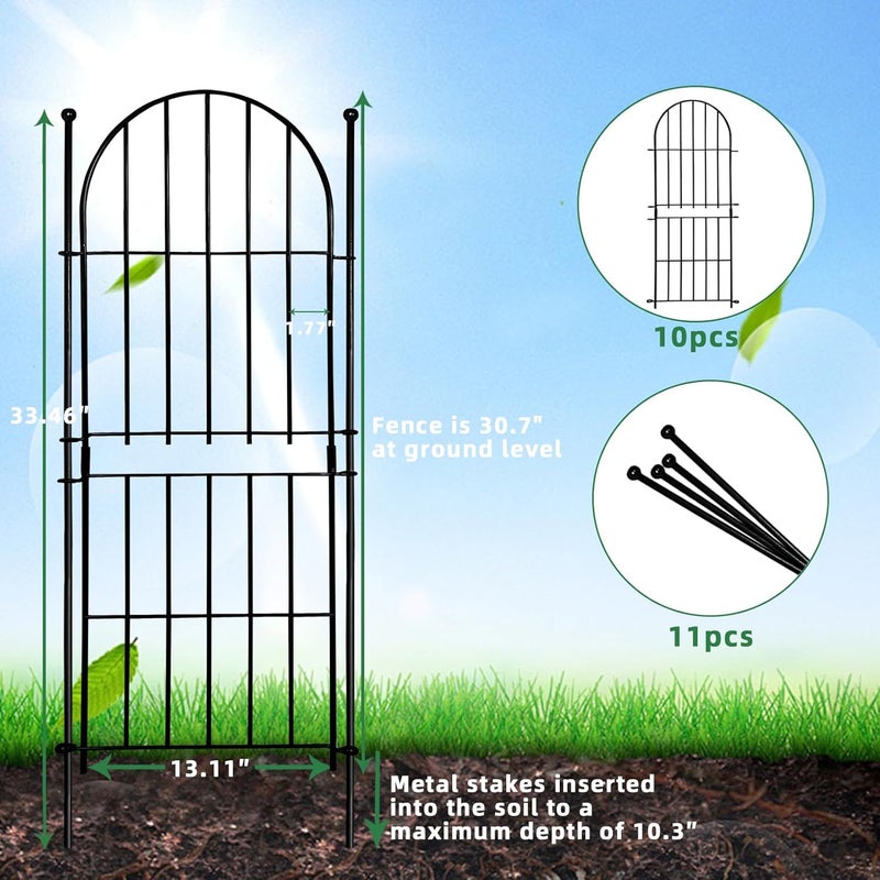 Thrivinest سياج حديقة زخرفي 31 بوصة (ارتفاع) × 10 أقدام (طول)، عبوة 10 قطع، سياج بدون حفر حاجز حيوانات للكلاب، حافة سرير زهور مقوسة، سياج لوحة حدود سلكية للفناء والحديقة والديكور الخارجي - Image 2