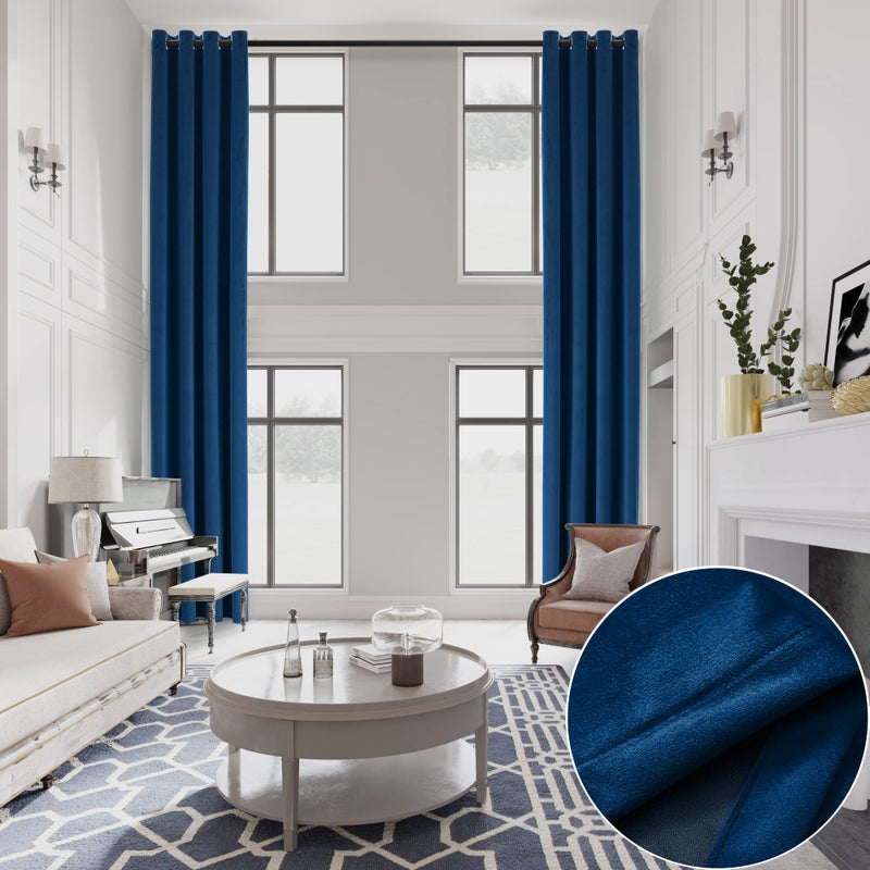 MASWOND MASWOND Extra Long Blackout Velvet Curtains 16ft Length Thermal Insulated Drapes for Loft High Ceilings 52 W x 192 L 1 Panel Dark Blue 
