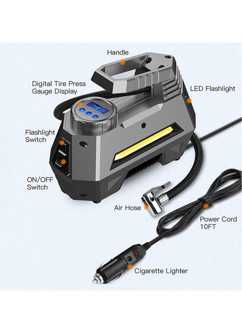 Portable Air Compressor Tire Inflator Car Tire Pump With Digital Pressure Gauge (150 Psi 12V Dc), Bright Emergency Flashlight - Image 2