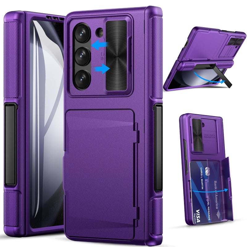 GBEE for Galaxy Z Fold 5 Case with Card Holder & Kickstand & Hinge Protection & Slide Camera Protection, Built-in Screen Protector, Full-Body Protective Phone Case for Samsung Z Fold5, Dark Purple - Image 1