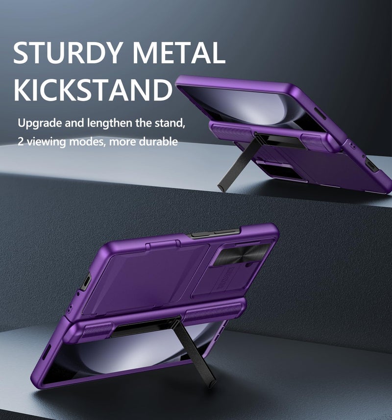 GBEE for Galaxy Z Fold 5 Case with Card Holder & Kickstand & Hinge Protection & Slide Camera Protection, Built-in Screen Protector, Full-Body Protective Phone Case for Samsung Z Fold5, Dark Purple - Image 4