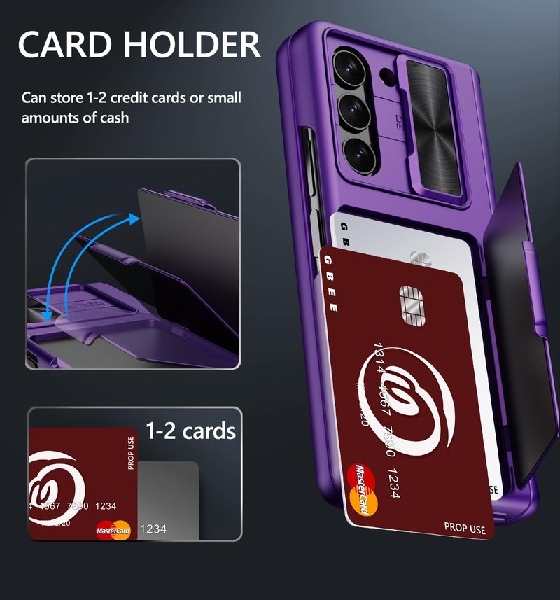 GBEE for Galaxy Z Fold 5 Case with Card Holder & Kickstand & Hinge Protection & Slide Camera Protection, Built-in Screen Protector, Full-Body Protective Phone Case for Samsung Z Fold5, Dark Purple - Image 3