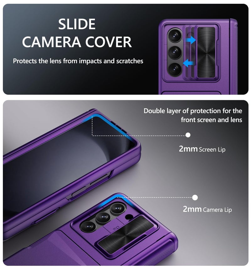GBEE for Galaxy Z Fold 5 Case with Card Holder & Kickstand & Hinge Protection & Slide Camera Protection, Built-in Screen Protector, Full-Body Protective Phone Case for Samsung Z Fold5, Dark Purple - Image 5